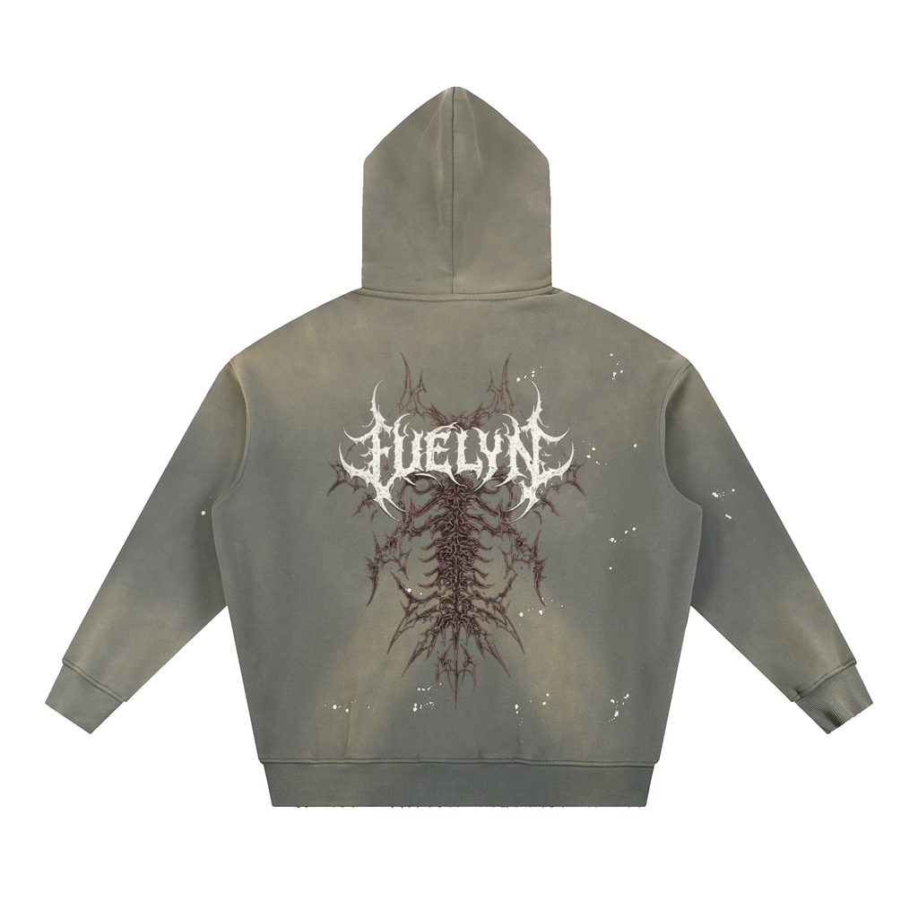 FUELYN Iron Spine Vintage Washed Frayed Fleece Hoodie