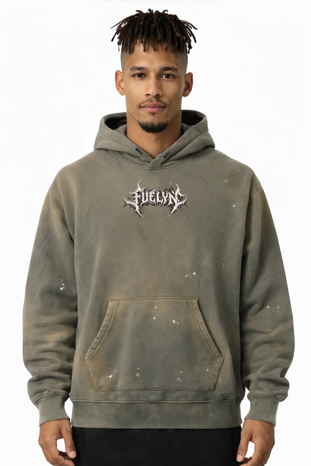 FUELYN Iron Spine Vintage Washed Frayed Fleece Hoodie