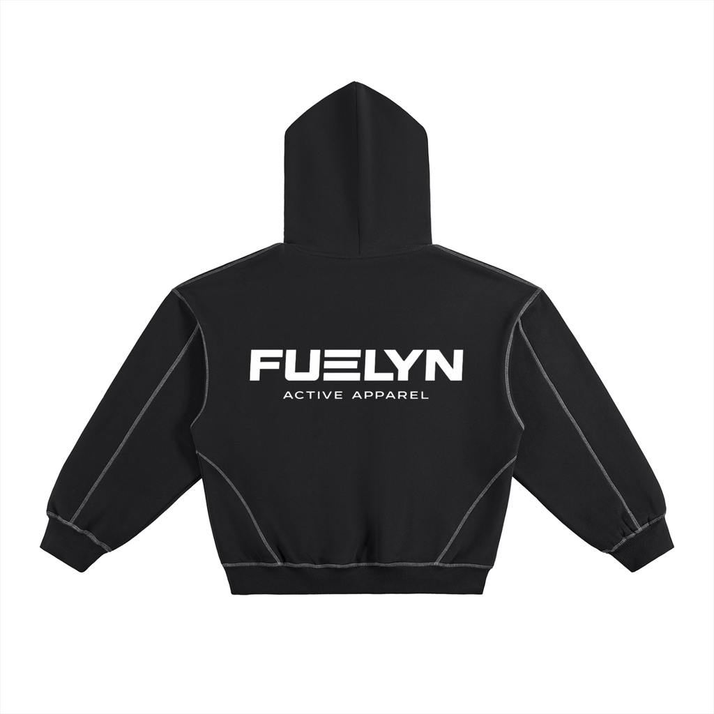 FUELYN Contrast-Stitched Boxy Fleece Hoodie