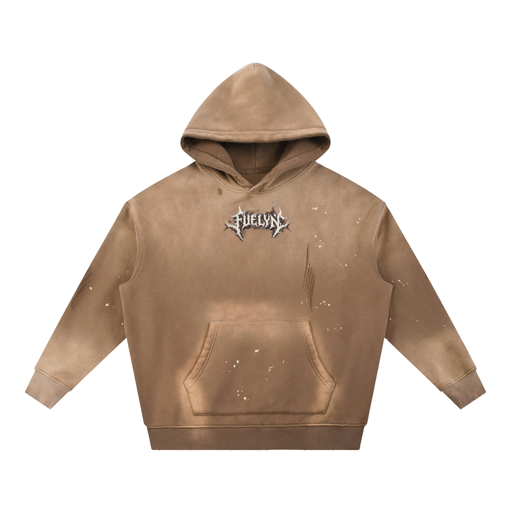 FUELYN Iron Spine Vintage Washed Frayed Fleece Hoodie