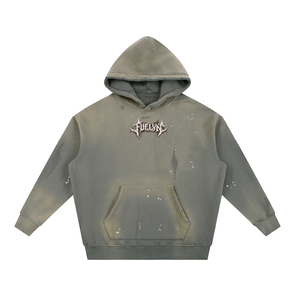 FUELYN Iron Spine Vintage Washed Frayed Fleece Hoodie