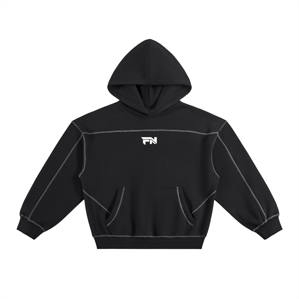 FUELYN Contrast-Stitched Boxy Fleece Hoodie